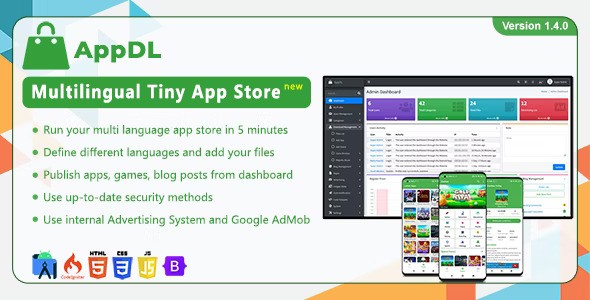 AppDL Multilingual Tiny App Store Mobile App Template